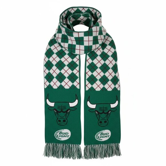 🧣 Chicago Bulls x Bud Light Green Checkered Fringe Scarf – Limited Edition NBA - Picture 1 of 7
